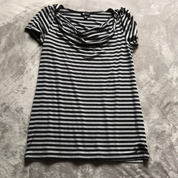 AB Studio Short Sleeve Grey & Black Striped Dress - Picture 2 of 5